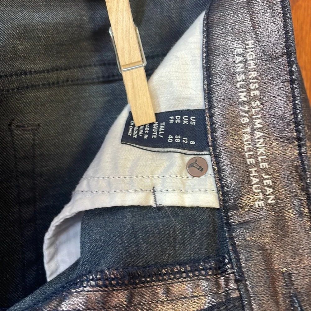 LANDS END 8 tall coated BLUE jeans 5 pocket high rise NWOT slim - Picture 9 of 14